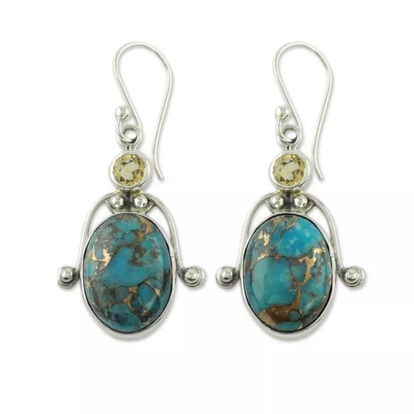 New Womens Turquoise & Crystal Drop Hook Earrings - Picture 1 of 2